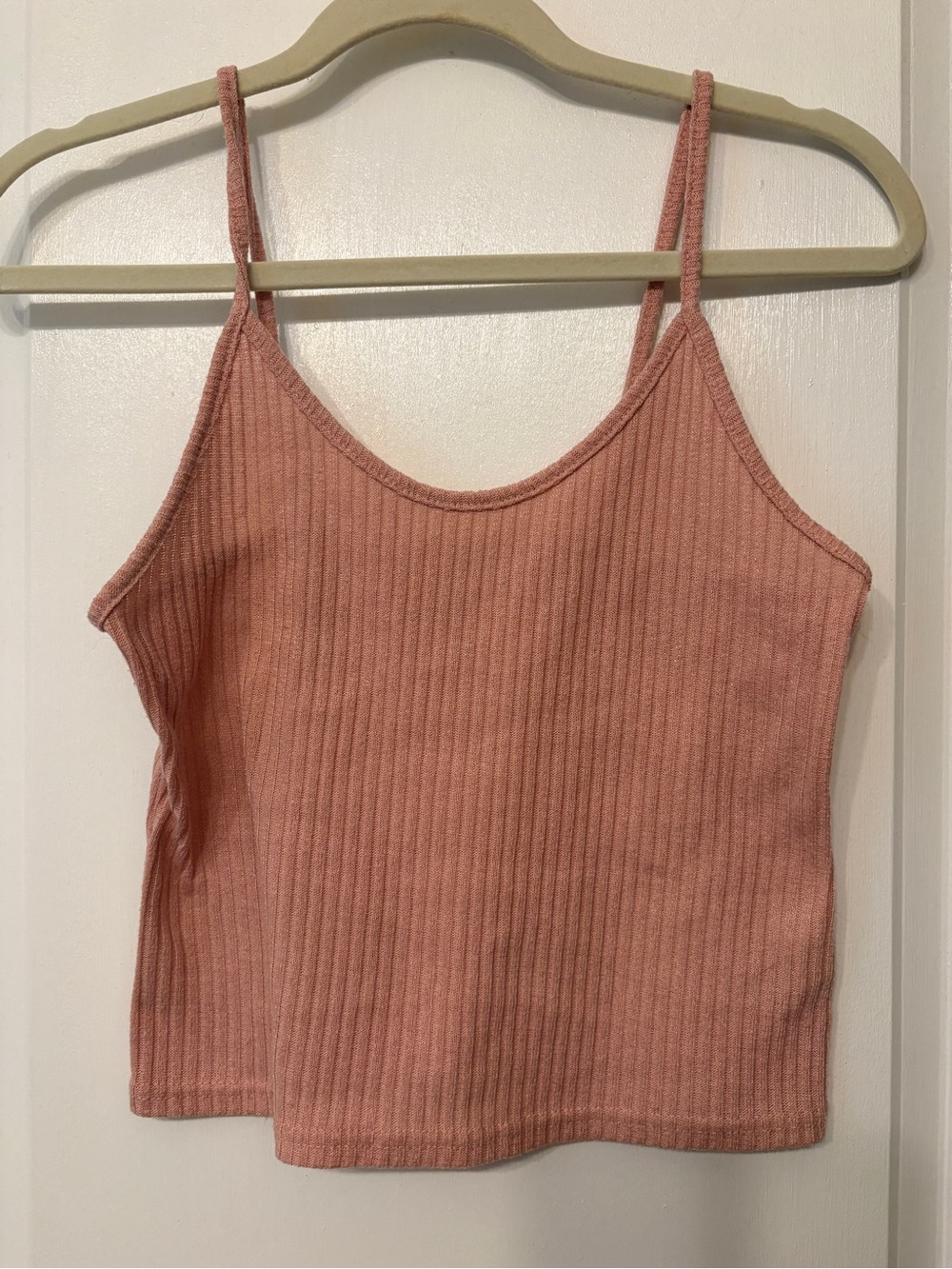 Ribbed Spaghetti-Strap Tank Top - Dusty Pink